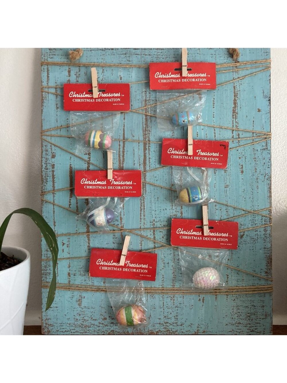 6 Vintage Wooden Easter Egg Tree Ornaments 1.25" German Style Easter Tree